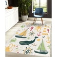thumbnail image 4 of Nautical Decorative Rug, Pastel Colored Composition of Lighthouse Sailboat Fish Shells Octopus, Quality Carpet for Bedroom Dorm and Living Room, 6 Sizes, Pale Orange Dark Green, by Ambesonne, 4 of 4