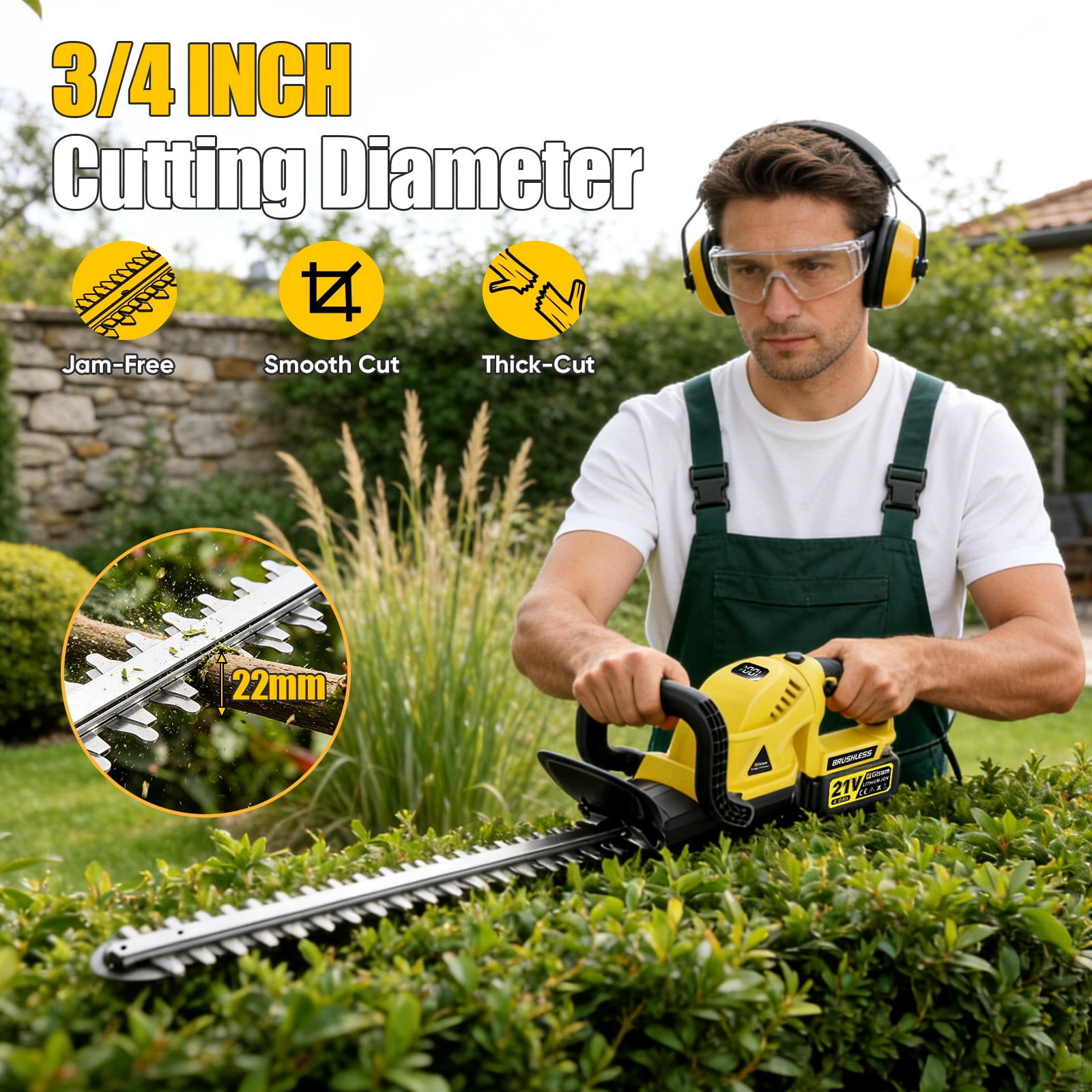 Gisam Cordless Rotary Hedge Trimmer, 21" Dual-Action Blade Electric Handheld Shrub Trimmer, with 2 x 4.0Ah Battery and Fast Charger