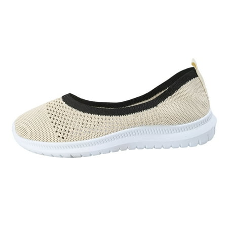 

Shoes for Women Ladies Breathable Knitted Mesh Flat Bottomed Casual Sports Shoes Running Shoes for Women Womens Walking Shoes(Color:Beige Size:US 8.5)