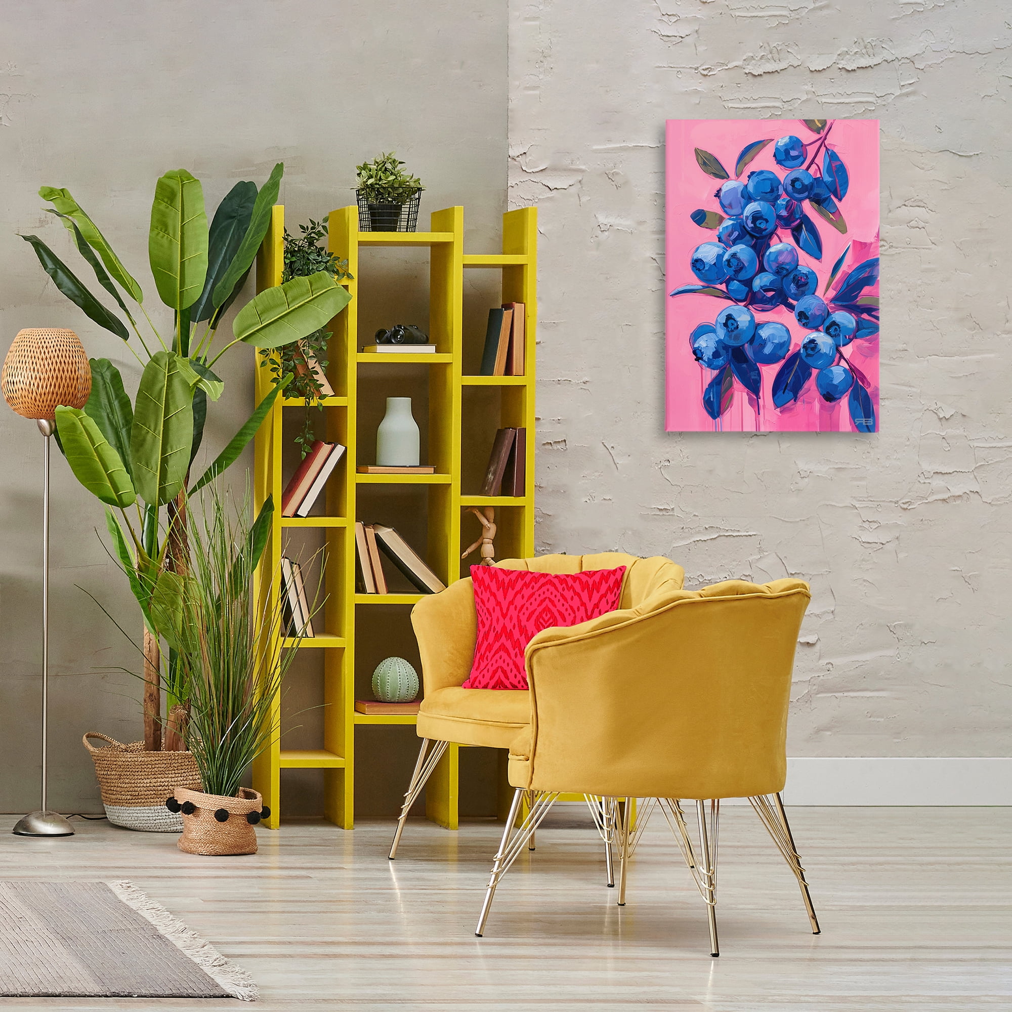 Stupell Industries Vibrant Blueberries on Pink Food & Beverage Painting Wrapped Canvas Art Print Wall Art, 20 x 30