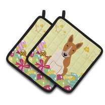 Caroline's Treasures Easter Bull Terrier Red White Pair of Pot Holders