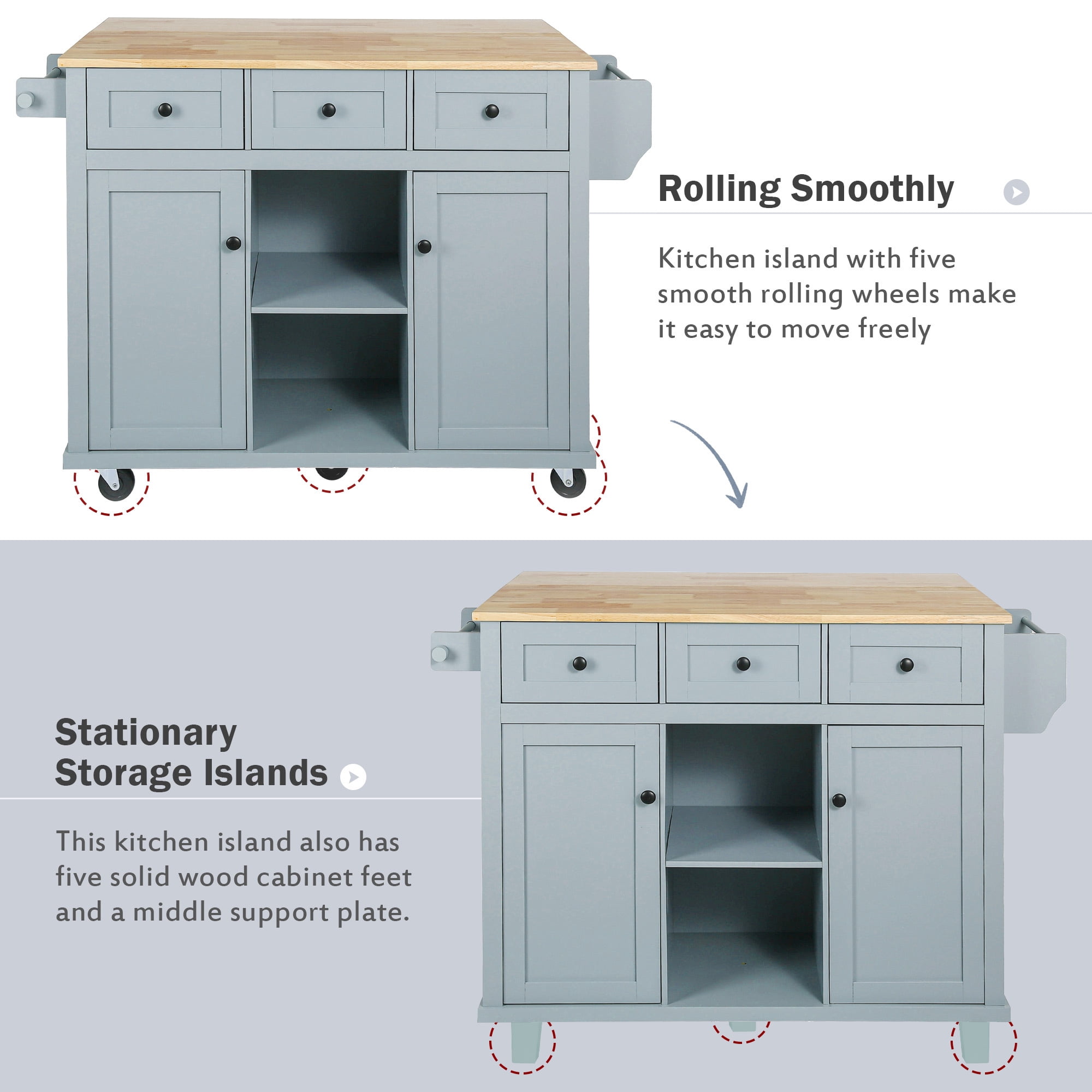 Chords Attic Kitchen Island with Storage, Moveable Kitchen Storage Cart with Drop Leaf, Drawers and Shelves for Dining Room