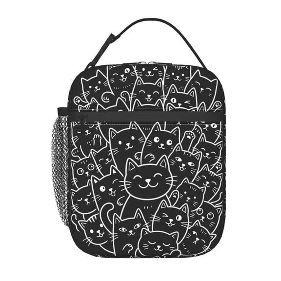 Black Cat Insulated Lunch Box Portable Lunch Bag With Detachable Handle,Reusable Lunchbox For Men Women Office, Work, Picnic, Travel