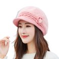 thumbnail image 2 of Naierhg Beanie Short Brim Flower Decor Ear Protection Women Hat Winter Thickened Faux Rabbit Fur Knitting Beret Hat Fashion AccessoriesPink, 2 of 8