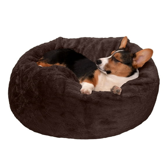 FurHaven Pet Products Round Plush Ball Dog Bed - Espresso, Medium - 26"