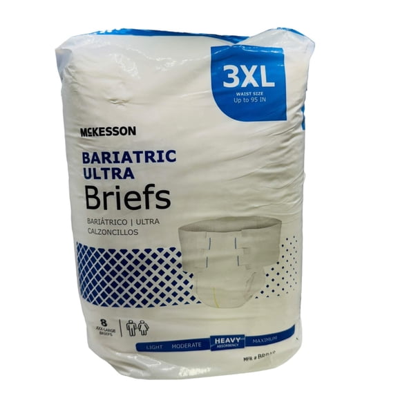 McKesson Bariatric Ultra Briefs, Incontinence, Heavy Absorbency, 3XL, 8 Count