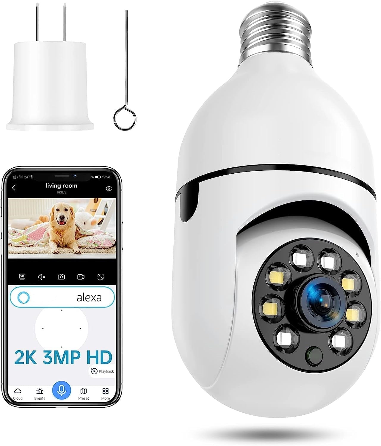 2MP Wireless Light Bulb Security Camera, 360° Wifi, Night 2MP Wireless Light Bulb Security Camera, 360° Wifi, Night