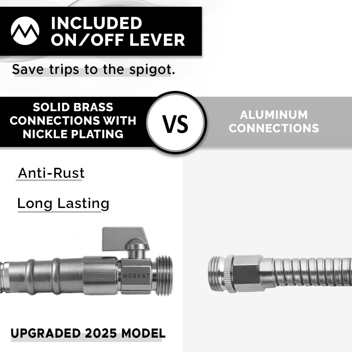 Morvat 1/2" x 150FT Premium Silver Stainless Steel Garden Hose with on/off Valve