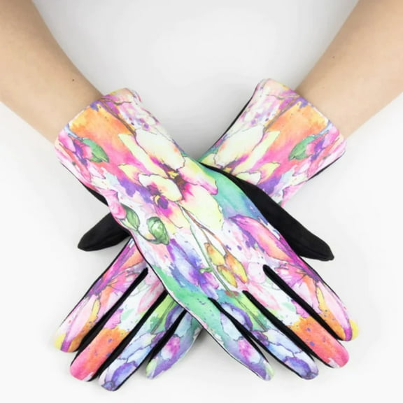 Watercolor Flowers Gloves (TS) – PINK, Touchscreen Sensitive, Vibrant Floral Handwear