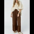 thumbnail image 4 of Pantalones Palazzo Holgados de Playa con Cintura Alta Elástica, Dobladillo con Volantes y Pierna para Mujer Color Café L, 4 of 7