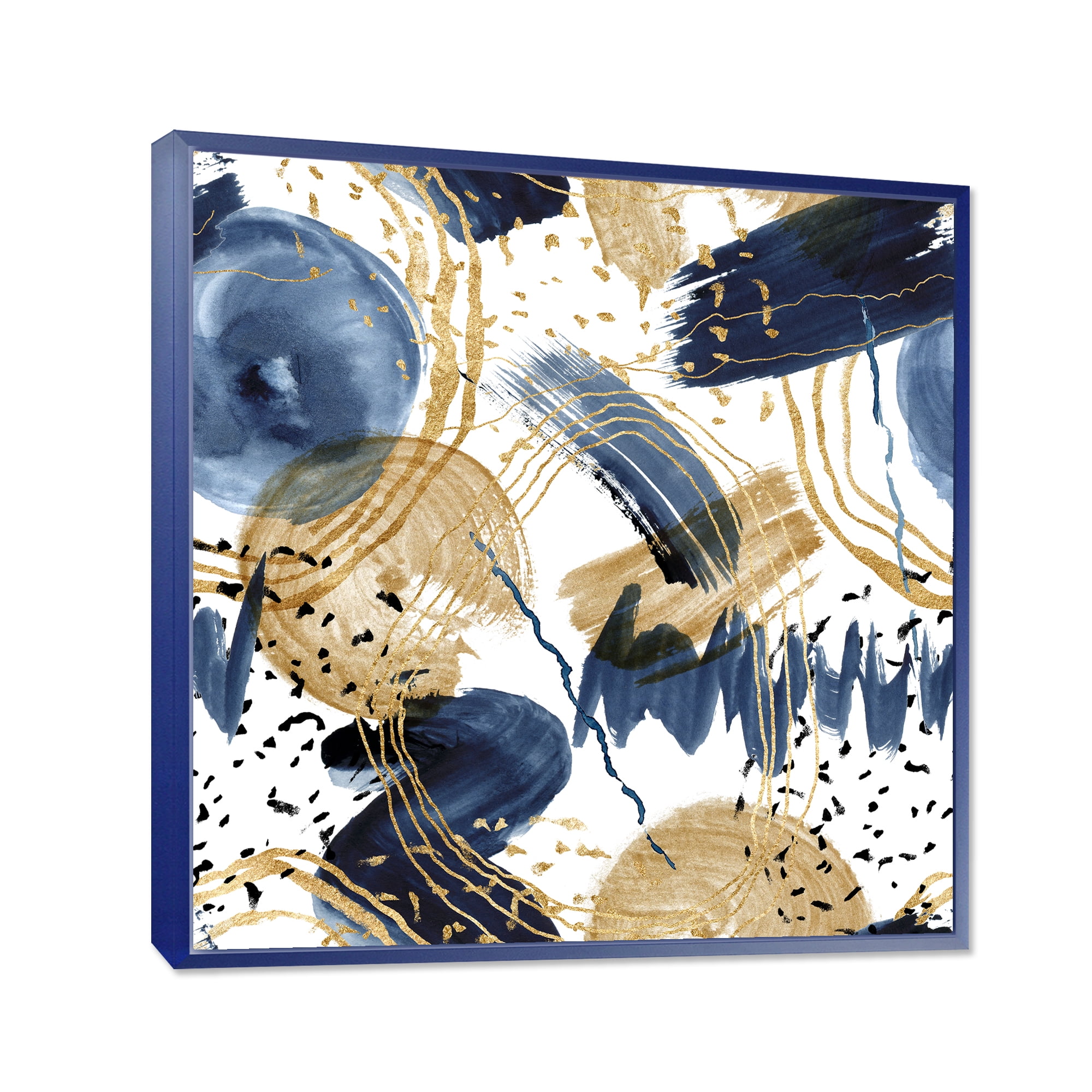 Designart 'Dark Blue & Golden Textures With Abstract Pattern' Modern Framed Canvas Wall Art Print