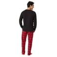 thumbnail image 3 of Hanes Men's Micro Fleece Sleep Set, Thermal Top with Plaid Printed Pants, Black & Red, 3 of 7