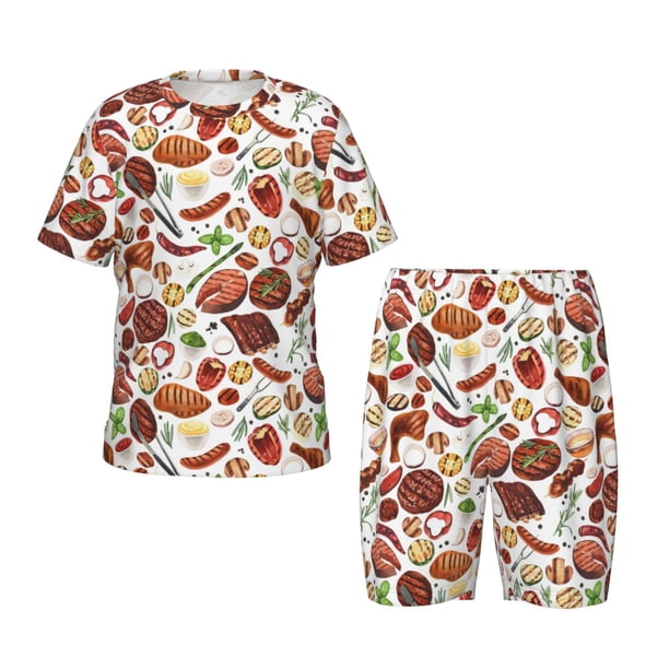 Balery Cooking Bbq Conjunto de Pijama Infantil de Manga Corta con Estampado – Ropa de Dormir de Algodón Suave-Small