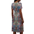 thumbnail image 6 of Minjewel Ladies Floral Casual Fashionable Short Sleeve V-Neck Dress for Spring Summer Women's Daily Casual Wear,Blue,2XL, 6 of 6