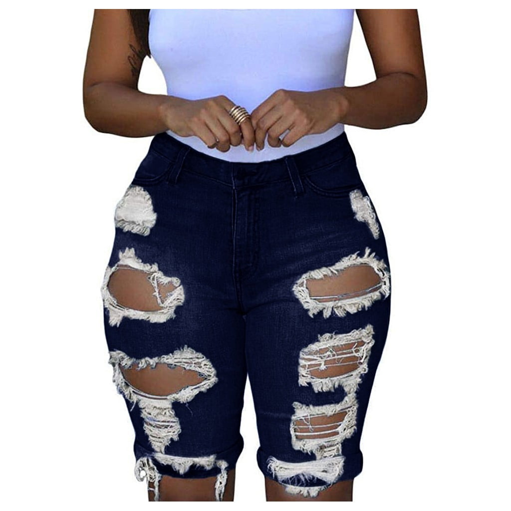 Wozhidaoke Jeans For Women Short Jeans Hole Pants Women Shorts Elastic