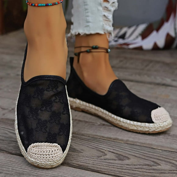 TopLLC Flats Shoes Women's Summer New Mesh Knitted Flower Breathable Slip-on Shoes Women Shoes