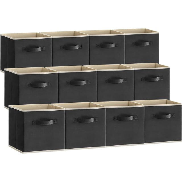 11 Inch Cube Storage Bins, 12 Packs Storage Cubes Foldable Decorative Fabric Storage Baskets for Organizing Home Organizers with Handles for Shelves, Closet, Black