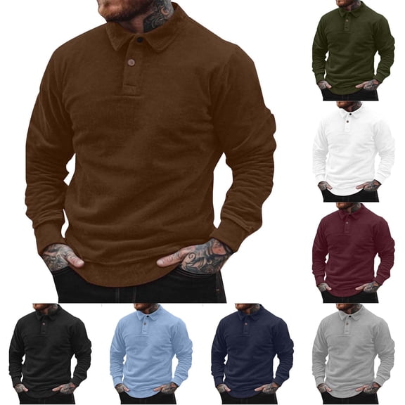 Fengqque Long Sleeve Polo Shirts for Men Classic Button Golf Shirt Casual Collared thermal Work Pullover Tops White XL