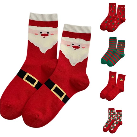 Xijirk Santa Print Crew Socks Soft Stretchy Holiday Fashion Casual Mid Calf Socks Size:One Size