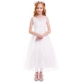 thumbnail image 4 of IDOPIP Little Big Girl Flower Tulle Bridesmaid Dress Princess Pageant Birthday Party Wedding Formal Floor Long Dance Evening Vintage Lace Maxi Gown 9-10 Years White, 4 of 7