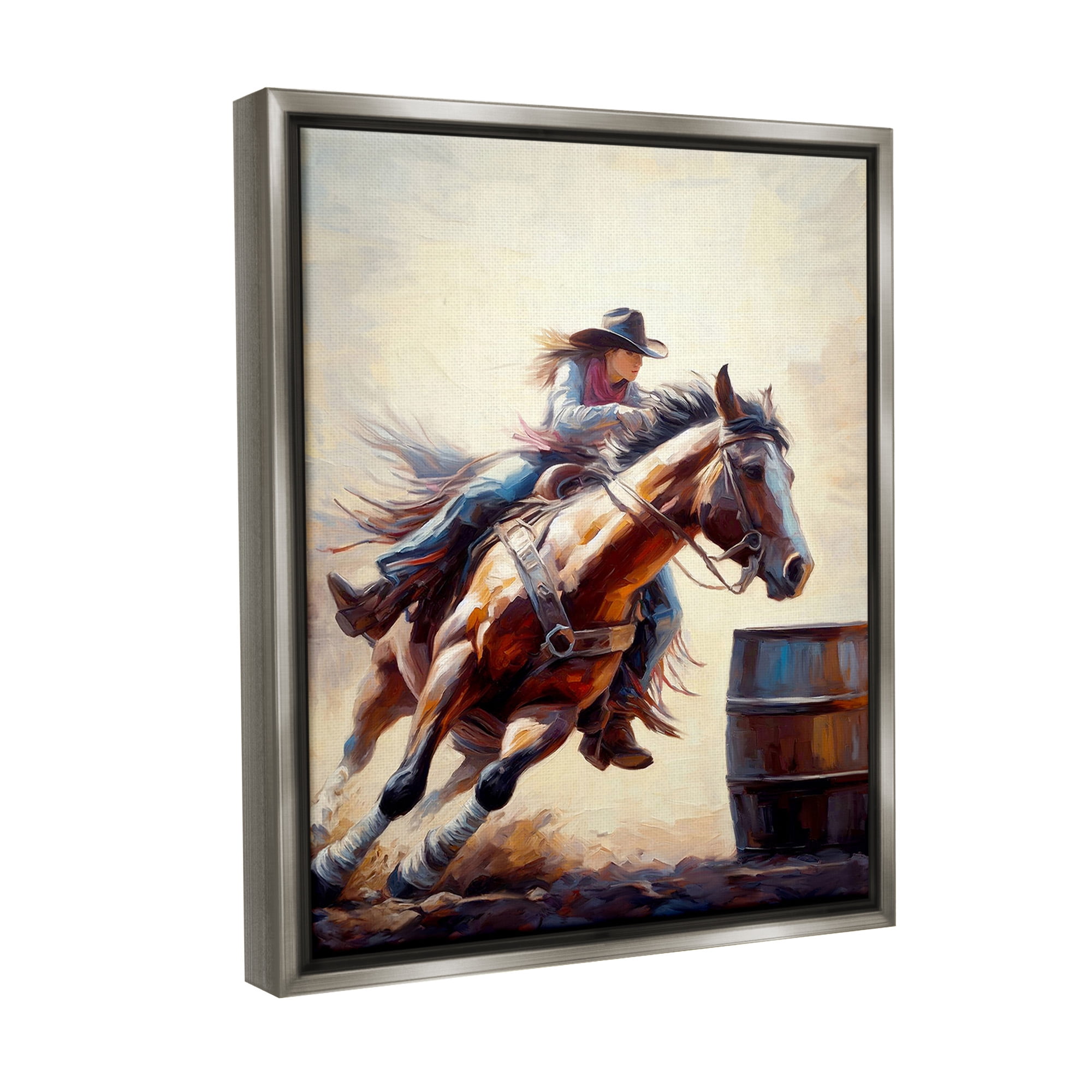 Stupell Industries Galloping Jockey Girl Animals & Insects Painting Gray Floater Framed Canvas Art Print Wall Art, 17 x 21