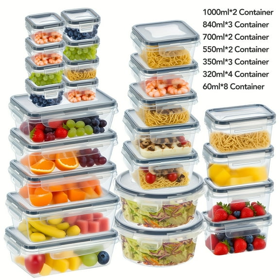 Food Storage Container Set, Crisper Containers, Easy-To-Fix Lids - Airtight Plastic Containers for Pantry, Travel, Outdoor Picnics, Kitchen Organization, Includes Labels And Tags