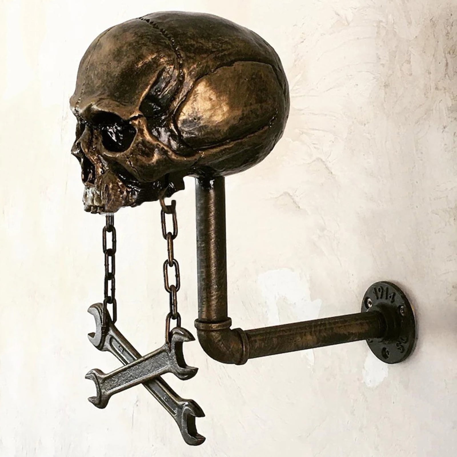 BIBABLYKE Motorbike Helmet Display Rack Motorbike Helmet Holder Skull Shape Helmet Stand Wall Mounted Helmet Rack for Coat