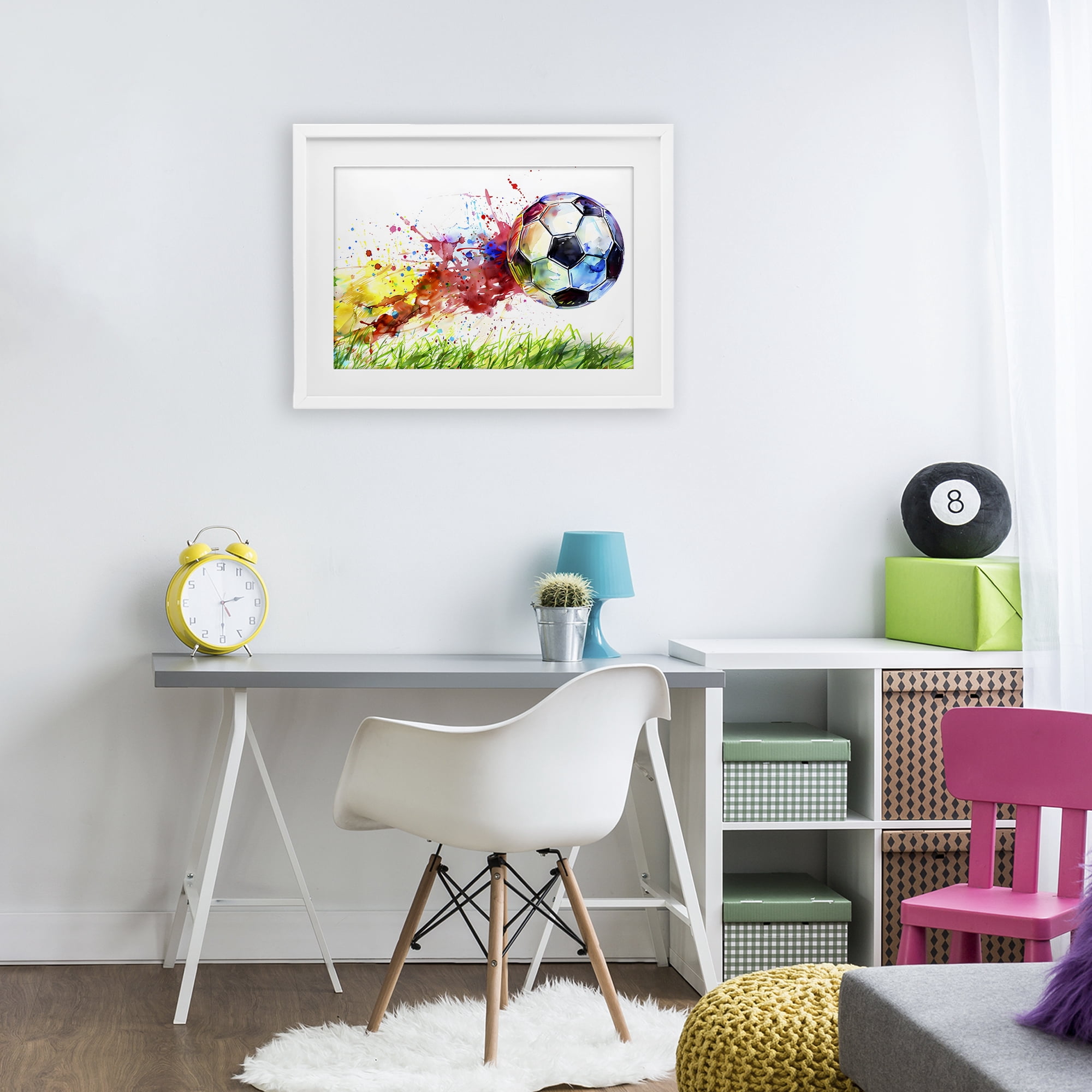 Stupell Industries Watercolor Soccer Ball in Motion White Framed Print Under Glass, design by Creative Studio