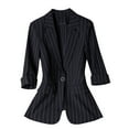 thumbnail image 2 of Cxenplz Women's 3/4 Sleeve Blazer Jacket Bussiness Casual Striped Suit Jacket Work Lightweight Blazers, 2 of 4