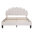 thumbnail image 3 of Gewnee Queen Size Upholstered Velvet Platform Bed Frame with Flower Pattern Headboard, Beige, 3 of 8