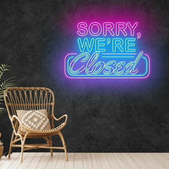 Craftnamesign Sorry We're Closed Neon Light, Business Wall Art, Closed Sign LED Light