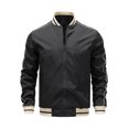 thumbnail image 2 of gbyLJF Men Full Zip Sports Jackets Casual Striped Line Vintage Coat Long Sleeve Stand Up Collar Coats with Zipper Pockets, 2 of 9