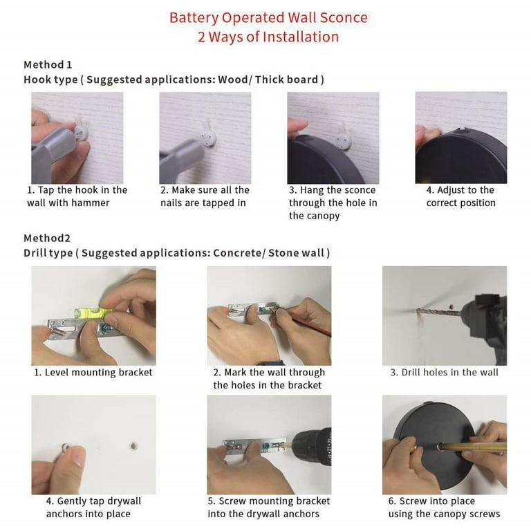 FSLiving Battery Operated Wall Sconce Rechargeable Battery Run Low