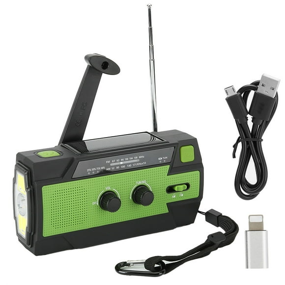 ZOUSSIQI MD090P Solar Power HandCranked Alarm Warner Radio Hand Crank Flashlight Radio Green EL225#08579