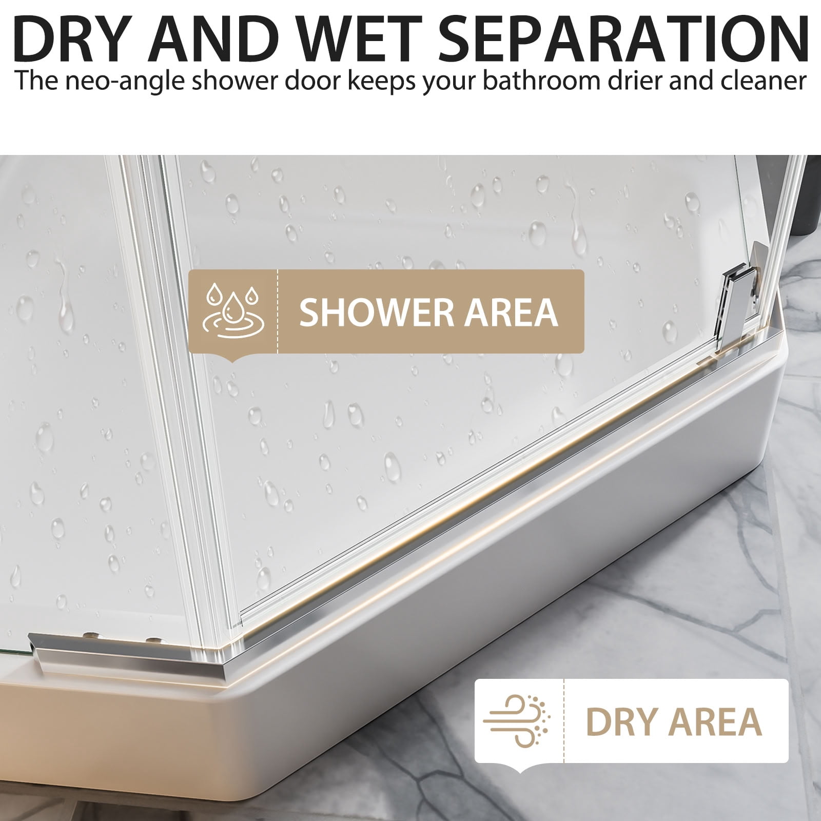 MAYEERTY Neo-Angle Shower Door, Chrome Stainless Steel Frame, 1/4" Tempered Glass with Explosion-Proof Film, Waterproof & Easy Installation