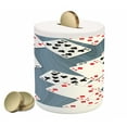 thumbnail image 1 of Casino Piggy Bank, Abstract Background with Playing Cards Metropolitan Tourist Attractions, Ceramic Coin Bank Money Box for Cash Saving, 3.6" X 3.2", Slate Blue Red Black, by Ambesonne, 1 of 4
