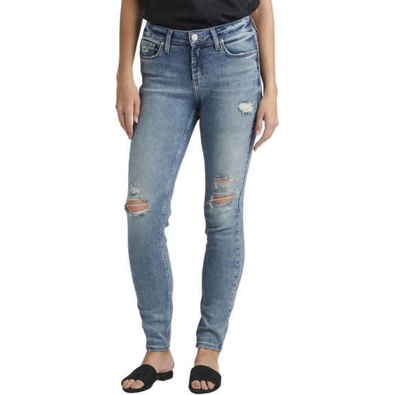 Silver Jeans Co. Women's Elyse Mid Rise Skinny Jeans, Waist Sizes 24-36