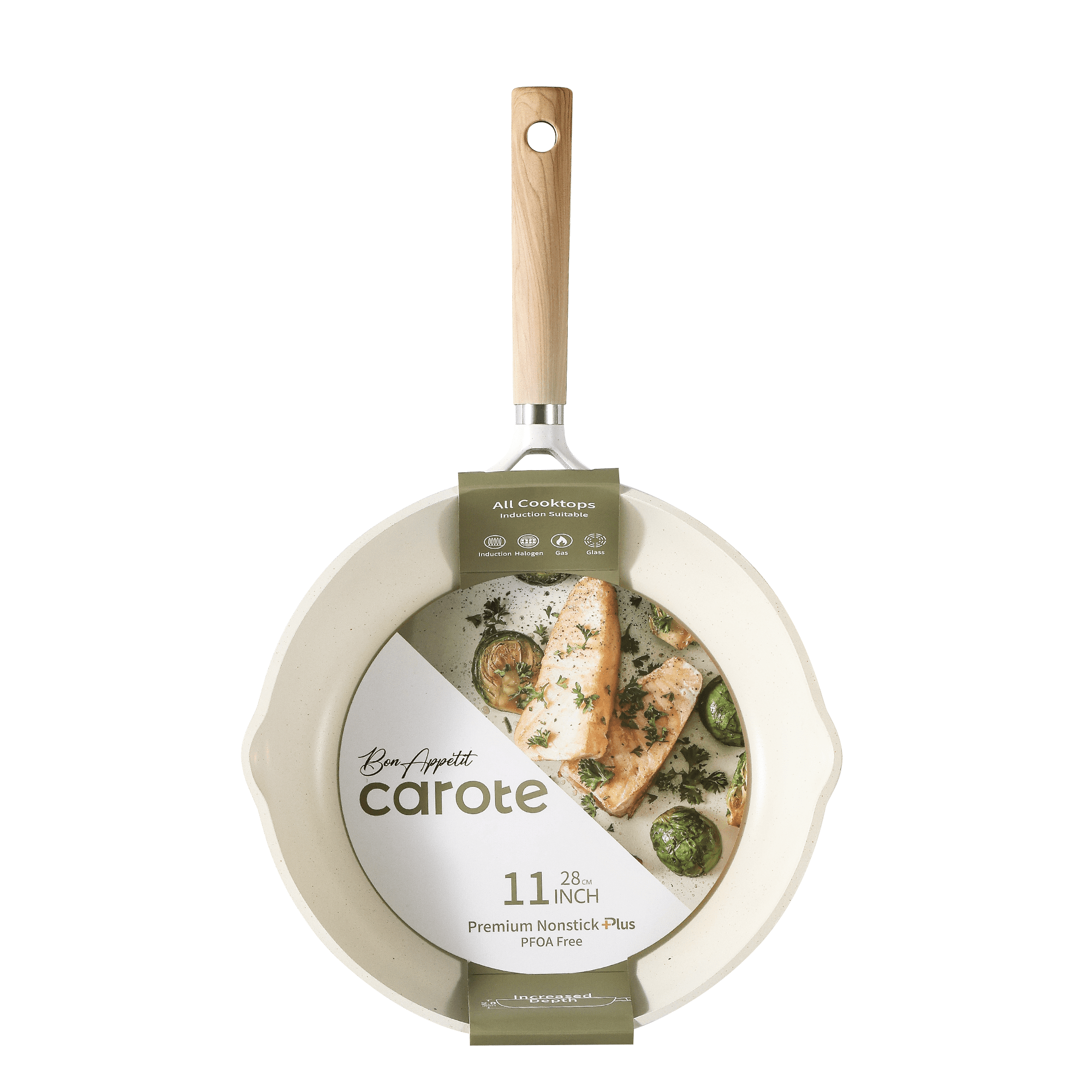 Carote Nonstick Frying Pan 11" Skillet With Induction, Egg Omelet Pan Non-Stick Chef's Pan Compatible for All Stoves, Bon Appetit, White Granite