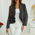 thumbnail image 6 of Minjewel Womens Cropped Denim Jacket Ruffle Hem Short Length Button Front Casual Coat for Summer Fall,Black L, 6 of 7