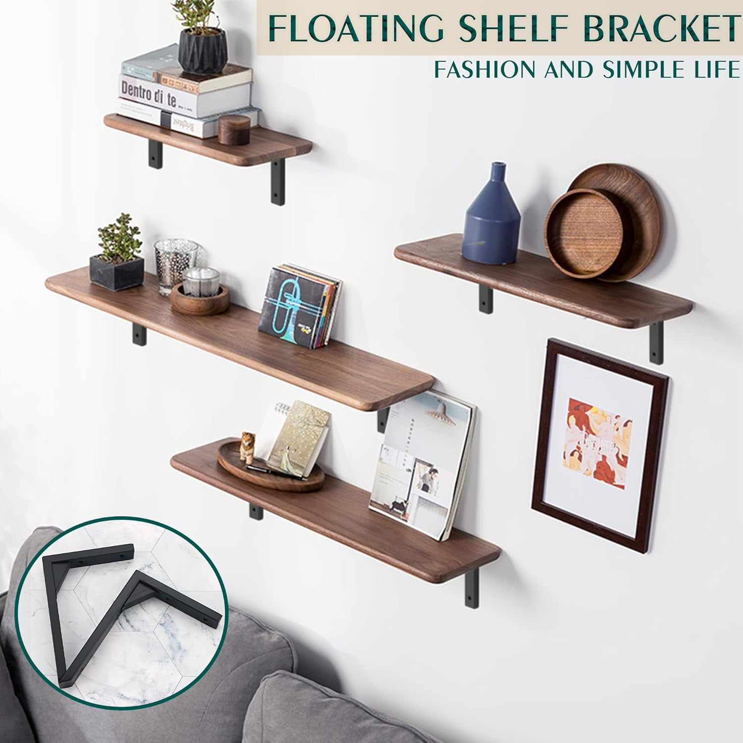 Heavy Duty 6 Inch Shelf Bracket (2-Pack) - Stainless Steel Wall Mounted Support Bracket for Shelves