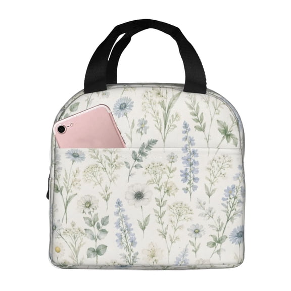 Blue Wildflower Lunch Bag Reusable Thermal Lunch Box with Handle for Women and Men