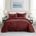 thumbnail image 2 of 3 Pcs Luxury Velvet Oversized Embroidery Quilted Quilt Set  Soft and Plush Bedding Set  Includes Quilt and Shams All-Season Comforter, 2 of 8