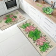thumbnail image 2 of St. Patrick''s Day Lucky Clover Kitchen Rugs Set of 2, Pink Shamrock Mason Jar Eucalyptus Leaves Kitchen Mats Decor, Butterfly Irish Holiday Floor Door Mat Home Decorations -17x29 and 17x47 Inch, 2 of 6