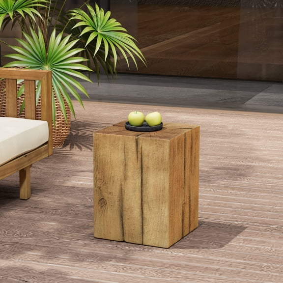 Christopher Knight Home 18" MGO End Table, Wood-Look Square Design, Indoor Outdoor Side Table, Natural Finish