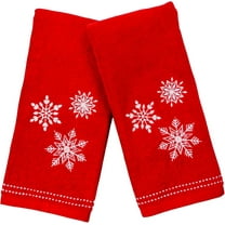 Serafina Home Luxury Holiday Christmas Hand Towel Set, Embroidered Snowflakes, 100% Velour Terry Cotton, Red, Set of 2