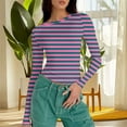 thumbnail image 6 of T-Shirts for Women Long Sleeved Round Neck Printing Slim Tight Fitting Pit Stripe Top for Women, 6 of 7