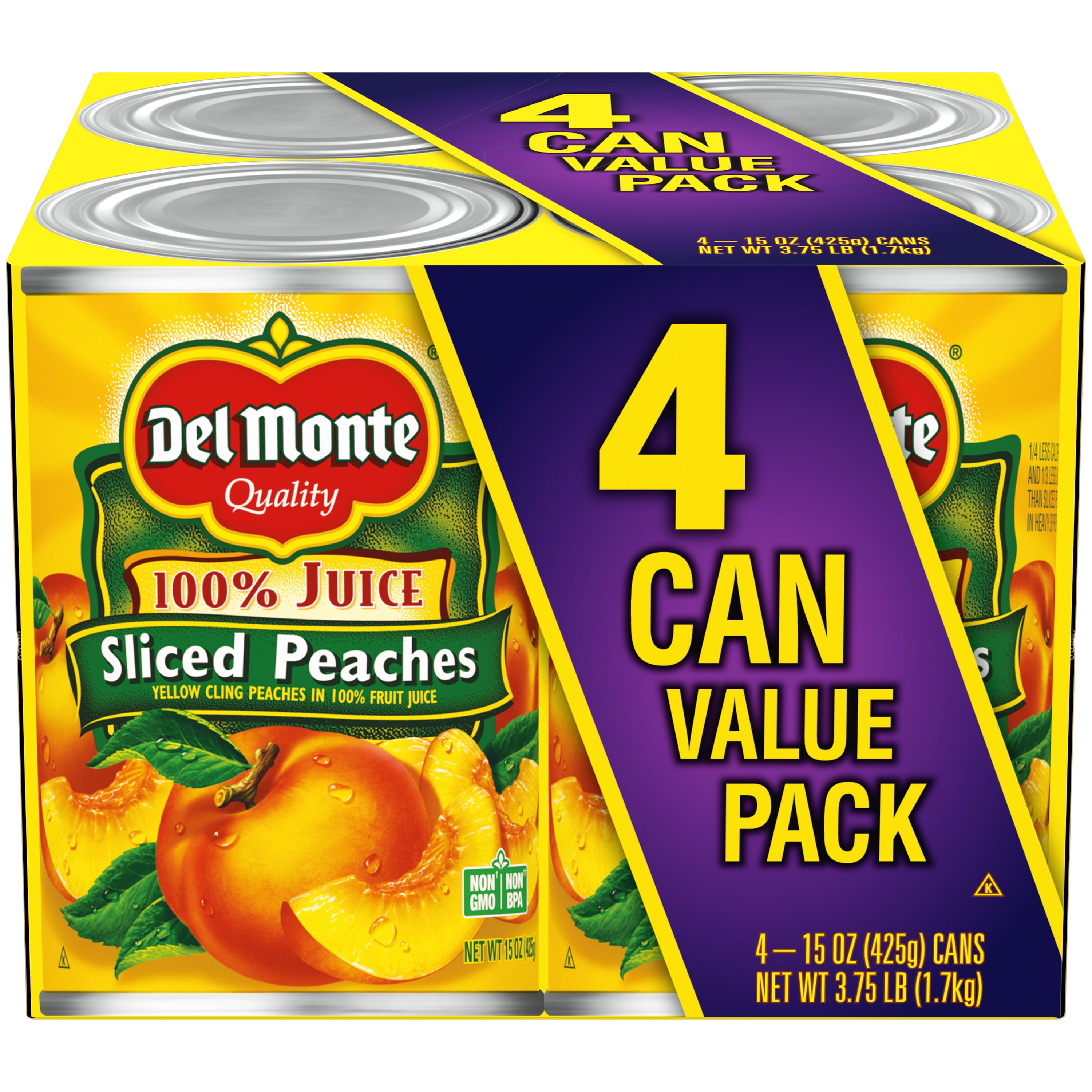 (4 Cans) Del Monte Sliced Peaches, Canned Fruit, 15 oz