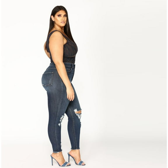 KIHOUT Women's Summer Pants Slim Plus Size Ripped Hole Gradient Long Jeans Regular Pants