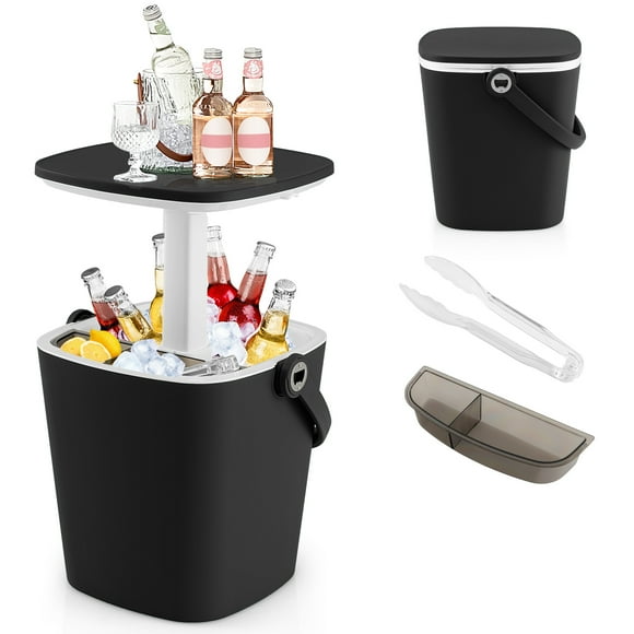 Patiojoy Portable Cooler Table with Handle 4 Gallon Beer and Wine Cooler w/ Lift Top Lid & Bottle Opener 3-in-1 Outdoor Cocktail Drink Table Black