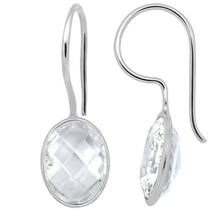Orchid Jewelry 925 White Rhodium Oval Dangle Earring White Topaz Women's Fish Hook Earring, Best Gift For Womens, Girls,